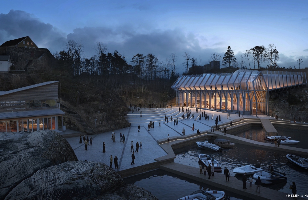 Slik ser arkitektene i Helen & Hard for seg Vest-Agder-museets nybygg på Odderøya. Ill.: Helen & Hard arkitekter